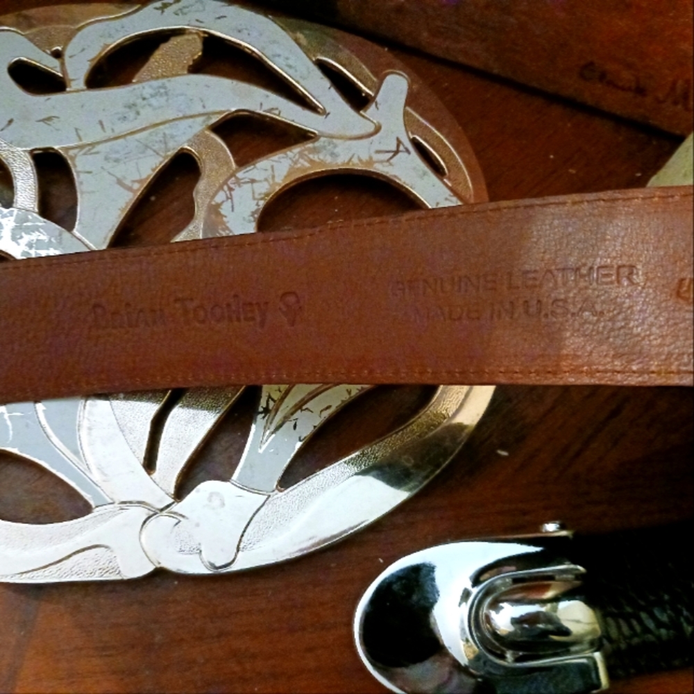 BRIAN TOOHEY 925 Sterling Silver Buckle Snake Embossed Leather Belt Large π π΄ - Picture 1 of 15